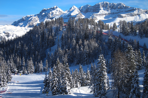 The ski area in Pinzolo in the Dolomites