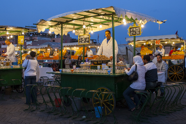 Evening market in Jemaa el Fna in Marrakech, Morocco
