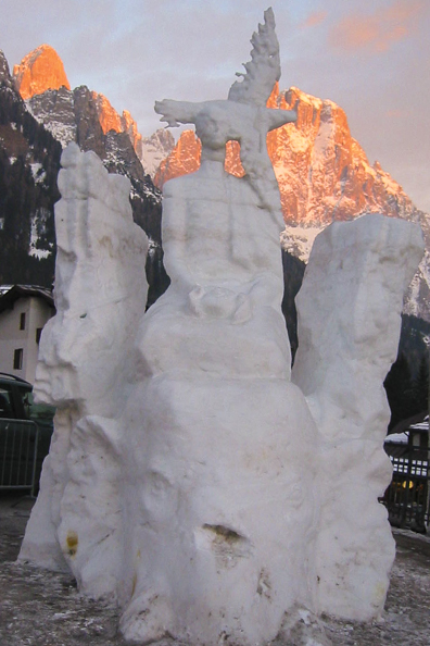 Ice sculpture in the centre of San Martino di Castrozza in the Dolomites