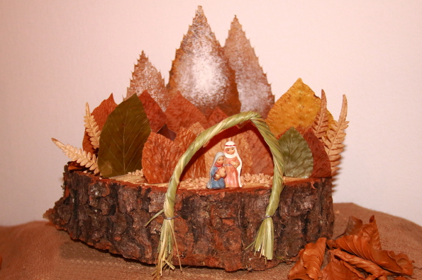 A leafy nativity scene in Dimaro, Trentino, Italy