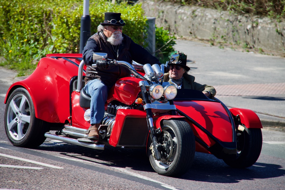 A Paricipant in the Distinguished Gentlemen's Bike Ride going through Sandbanks, Dorset