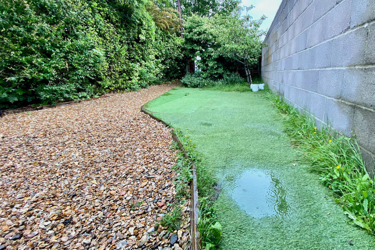 A Sodden Back Garden at the Vaccination Hub in Poole, Dorset
