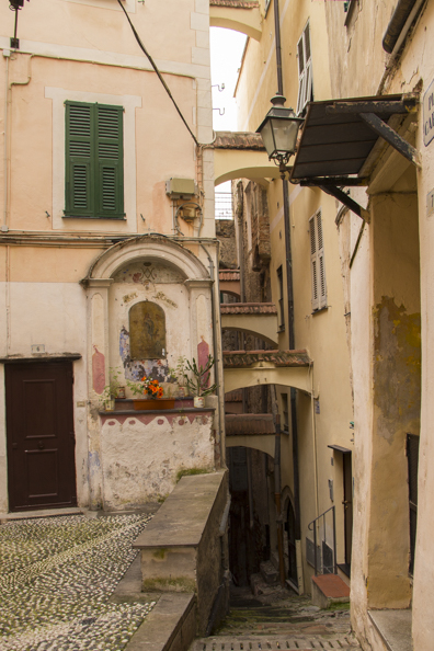 A street in La Pigna,part of Sanremo, Liguria in Italy