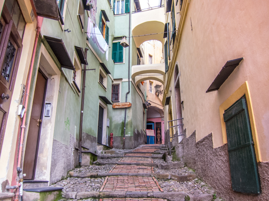 A typical street in La Pigna, Sanremo, Liguria in Italy