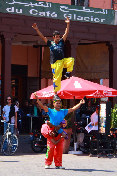 Acrobats perform in Djemaa el Fna Square in Marrakech