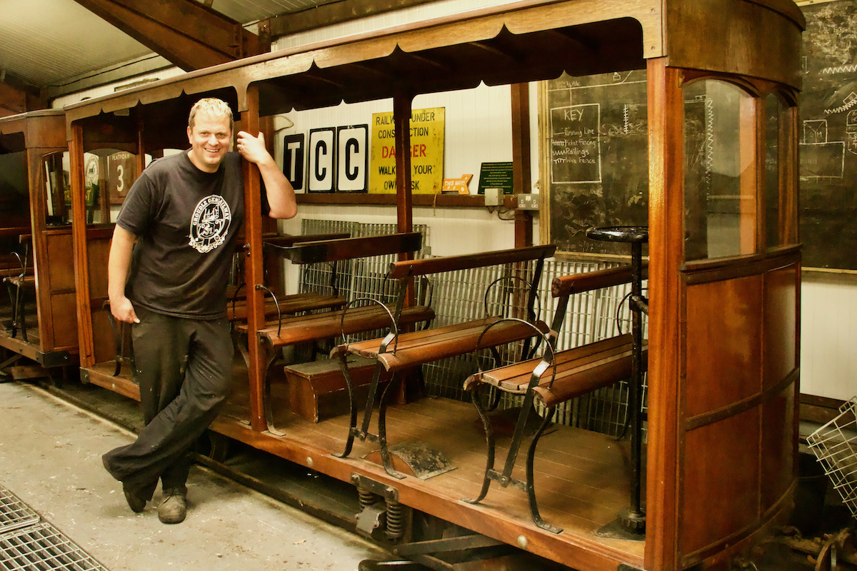 Alex in the Groudle Glen Railway Workshop on the Isle of Man