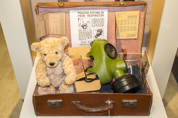 An evacuee's case on display in the St Barbe Museum in Lymington, the New Forest, Hampshire, UK