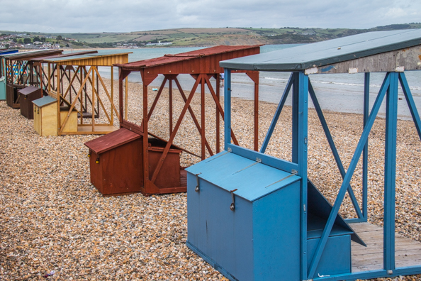 Beach huts on the beach at Weymouth in Dorset, UK