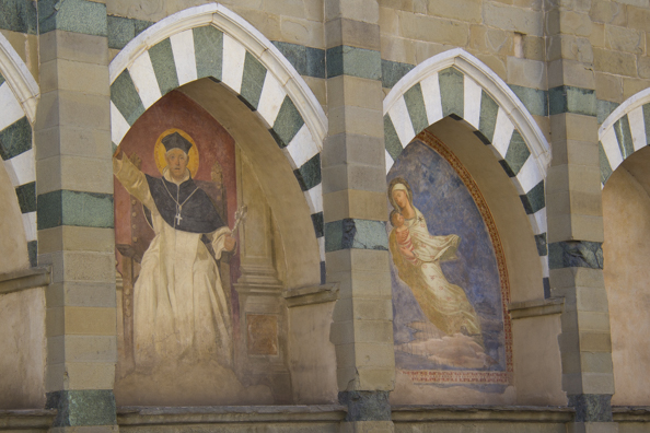 Beautiful frescoes on the exterior of Chiesa di San Paolo in Pistoia in Tuscany