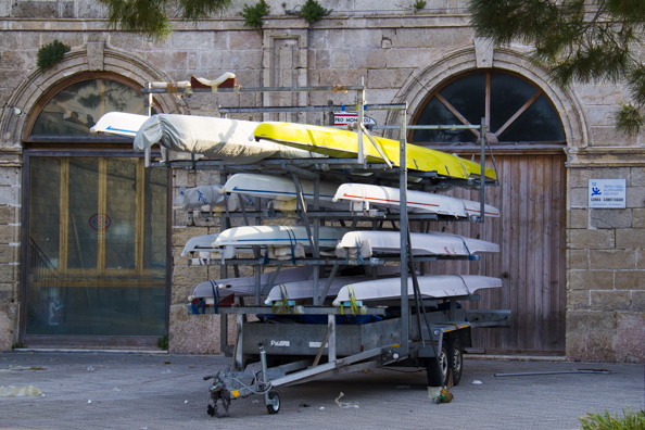 Boathouse of Monopoli's rowing club in  Monopoli in Puglia, Italy - -8848