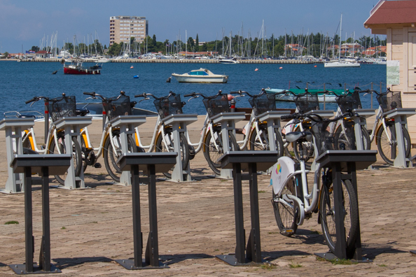 Boris Bikes to rent on the seafront at Umag on the Istrian Coast of Croatia