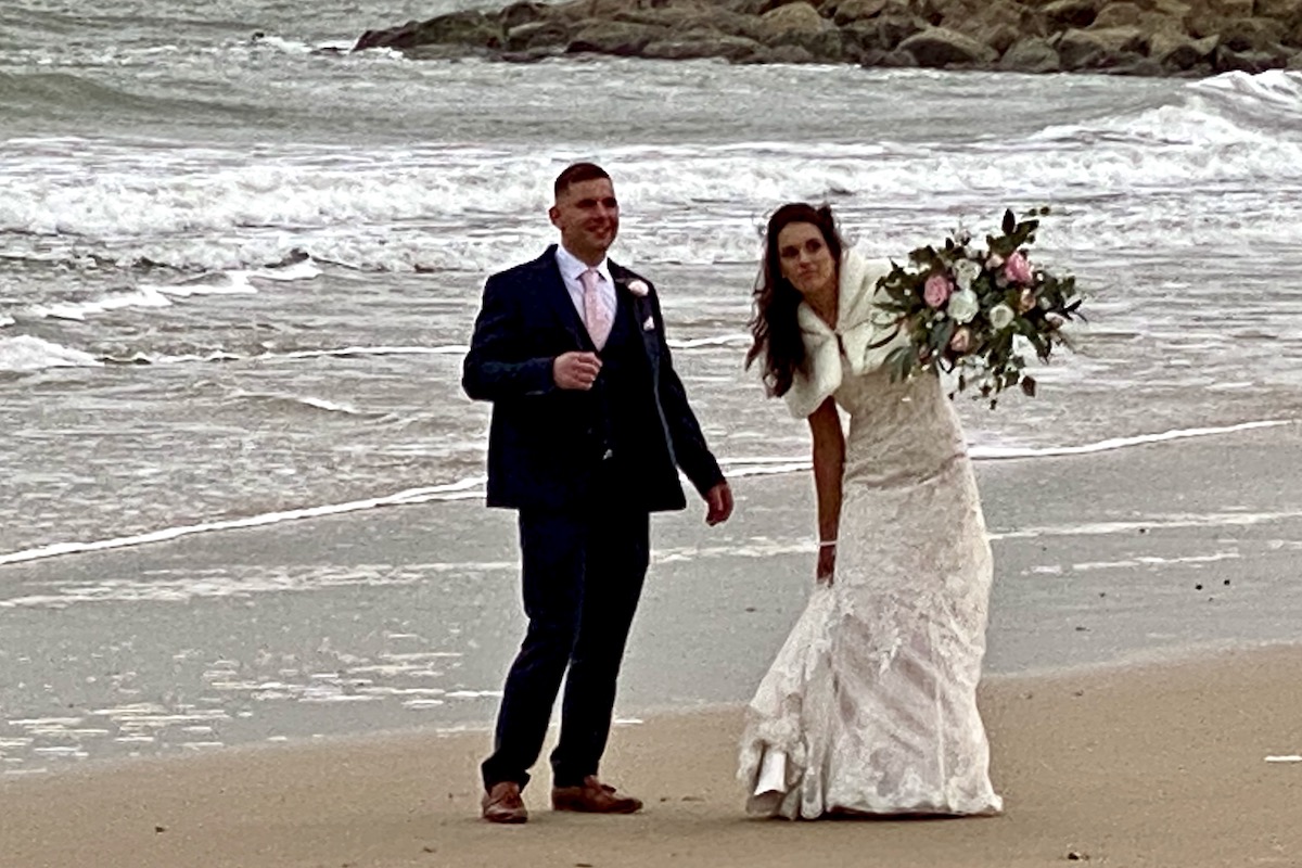 Bride and Groom on Sandbanks Beach in Dorset