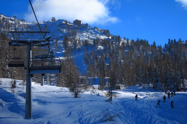 Covered chair lift to Monte Vigo in the Val di Sole part of the Italian Dolomites