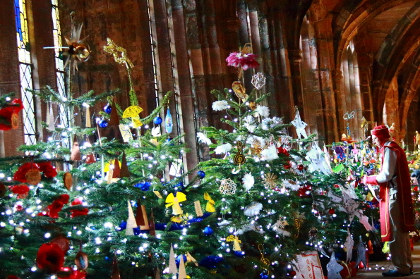 Christmas trees in the cloisters of Chester Cathedral