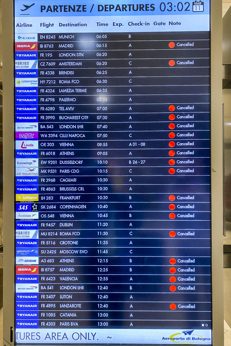 Departures Board at Bologna Airport in Italy 4494
