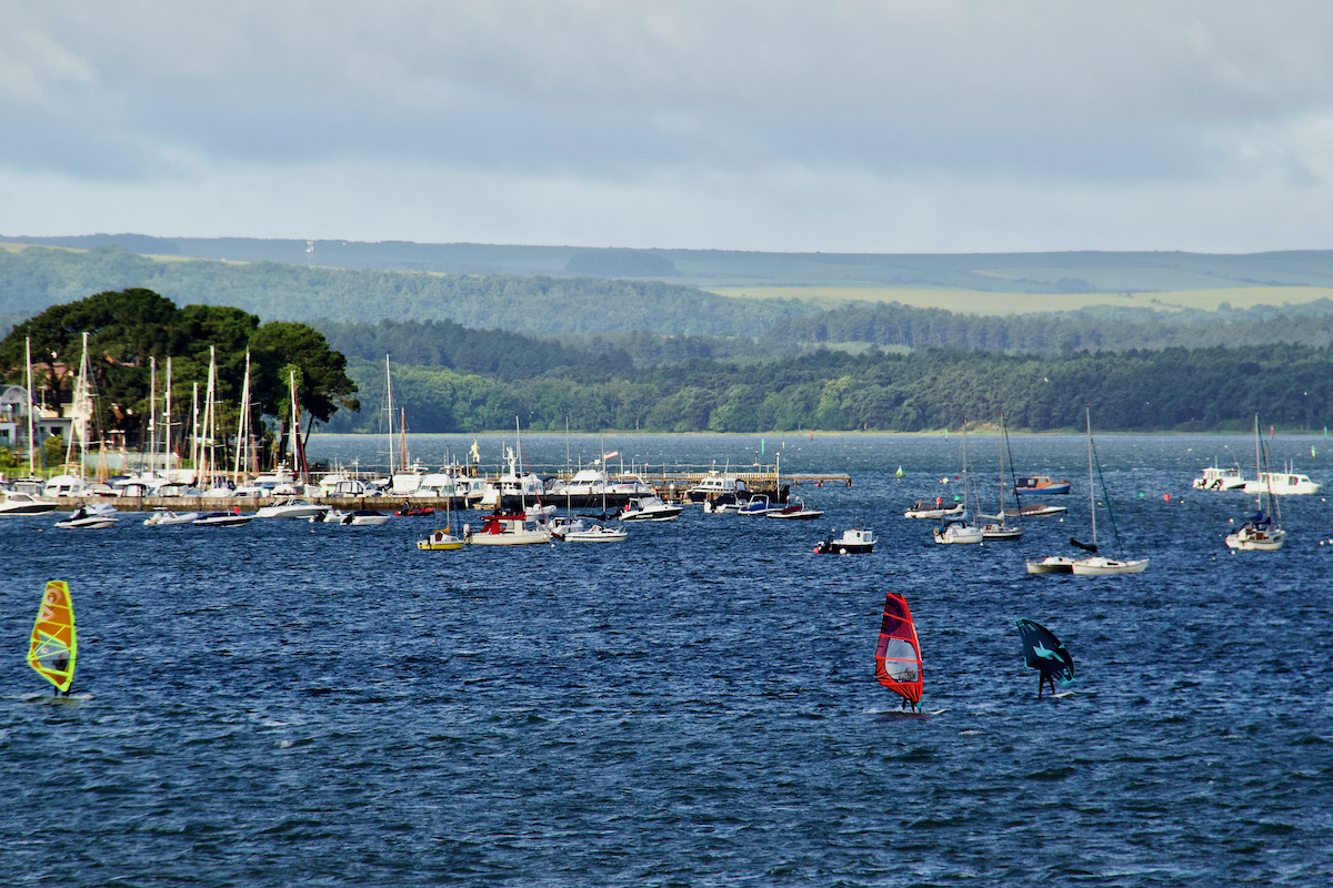 Early Morning Wind Surfers on Poole Harbour in Dorset