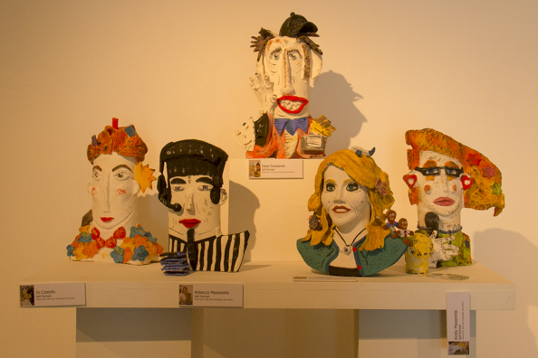 Ceramic sefl-portraits on display in the Lighthouse Centre of the Arts in Poole