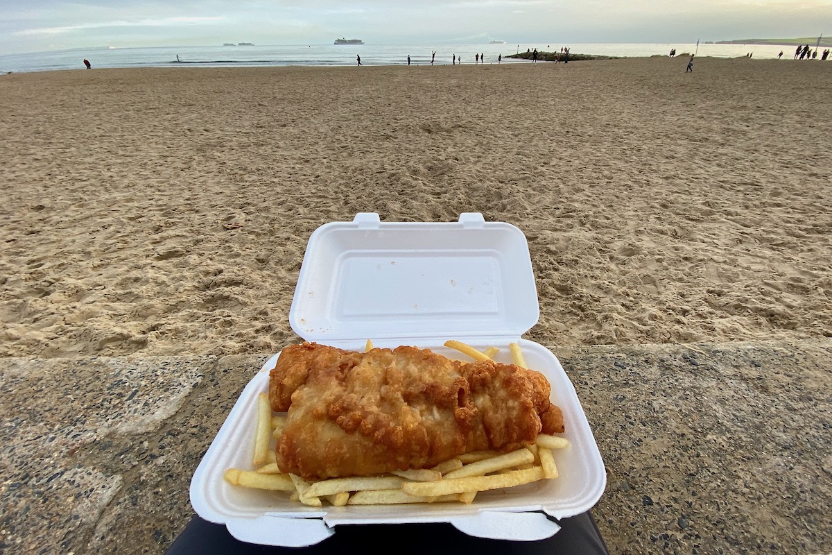 Fish and Chip Lunch by Sandbanks Beach, Dorset