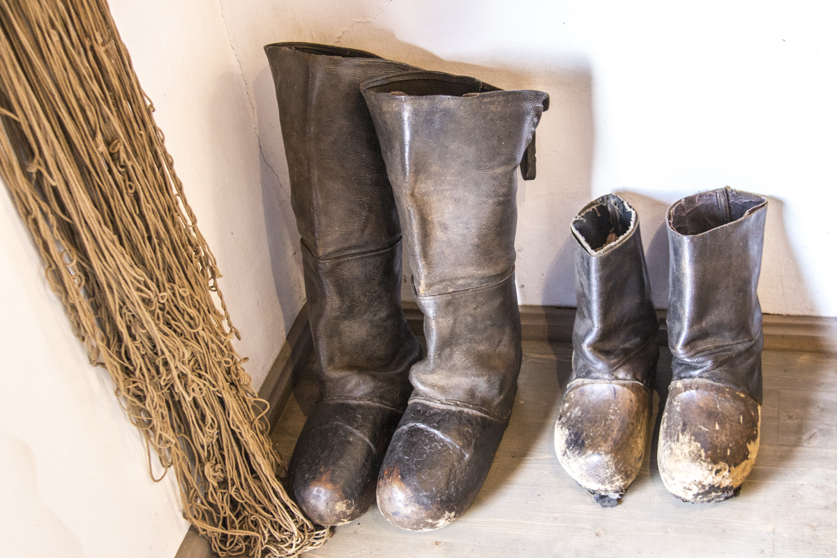 Fisherman's boots in the Fisherman's Ethnographic Farmstead in Nida, Lithuania   0050