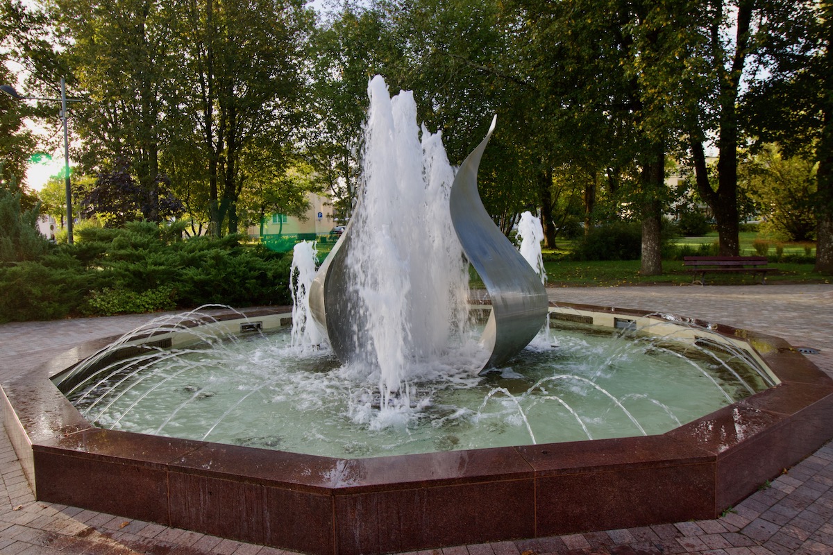 Fountain in Central Square in Gulbene, Vidzeme in Latvia
