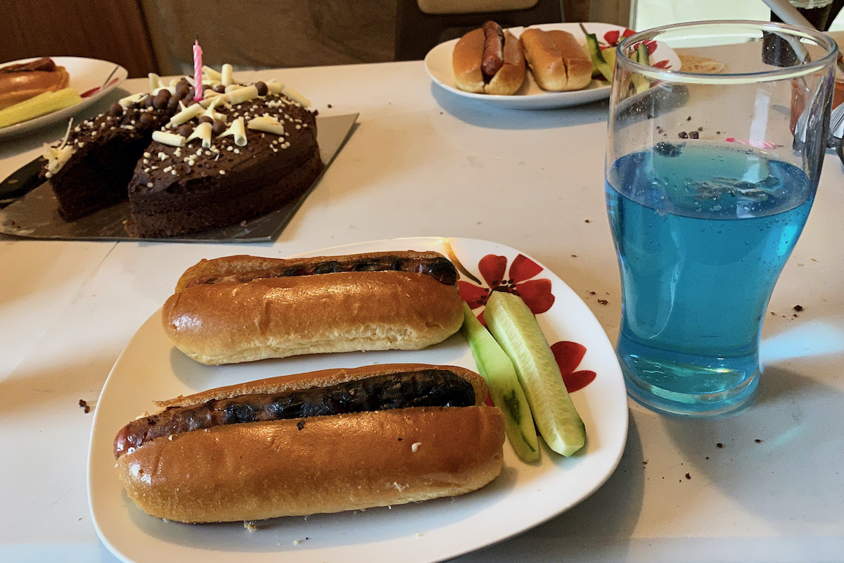 Hot Dogs with Blue Raspberry Vodka and Sprite