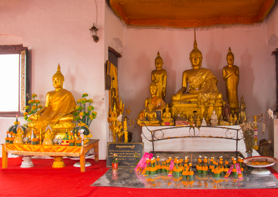 Interior of the temple at the top of Mount Phousi in Luang Prabang, Laos