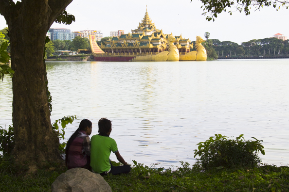 Karaweik Barge or Karaweik Hall on Kandawgyi Lake in Yangon