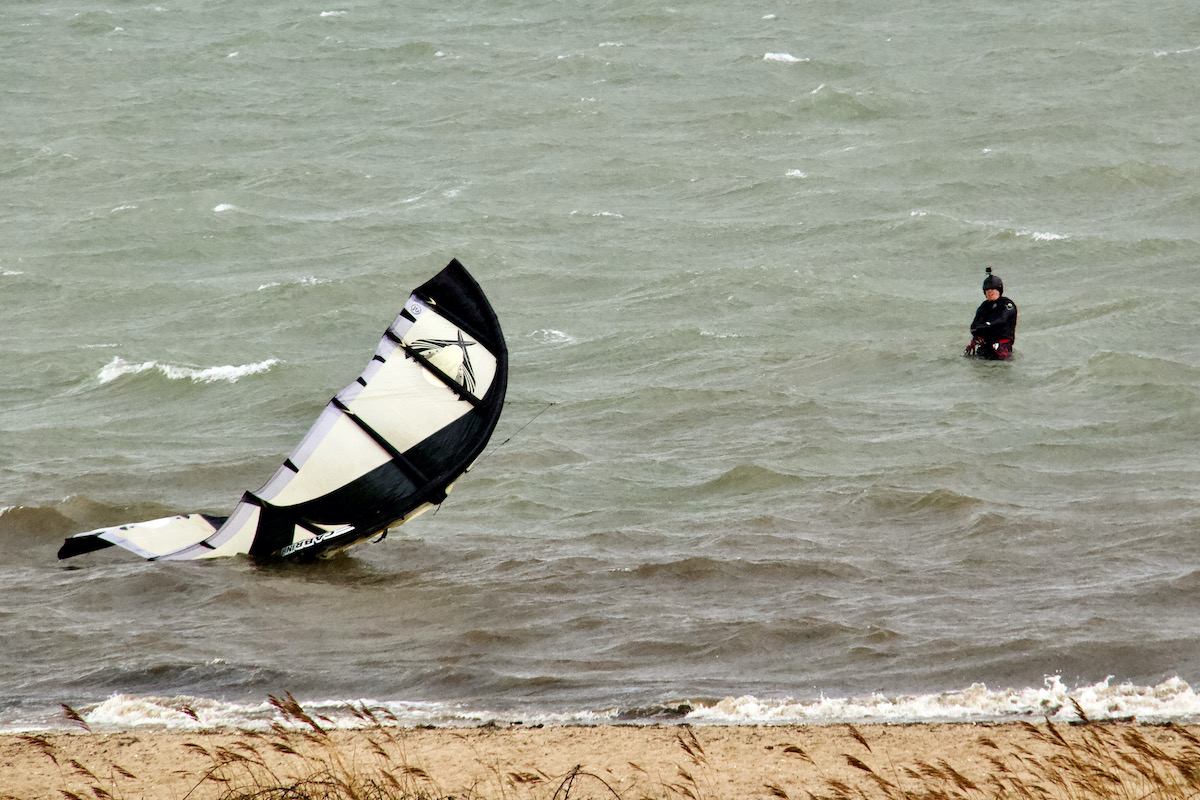 Kite Surfer Defeated by the Wind in Poole Harbour, Dorset