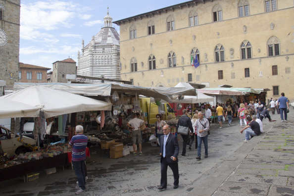 Market day in  Piazza del Duomo in Pistoia, Tuscany