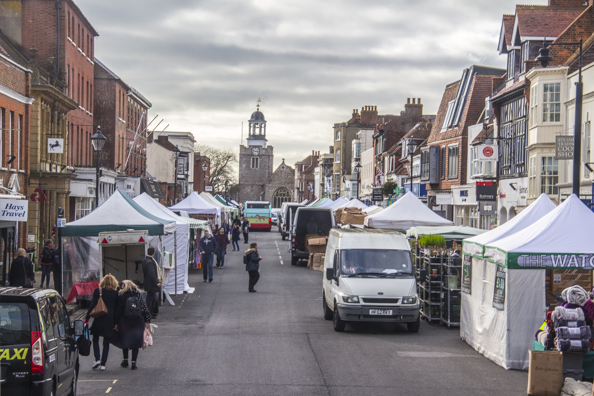 Market day on the High Street in Lymington
