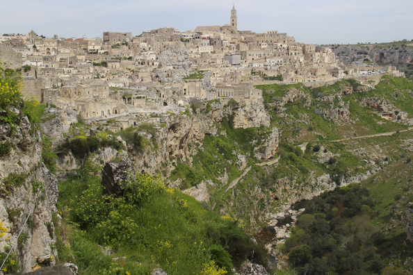 Matera rising above the ravine La Gravina - in Basilicata a region of Italy