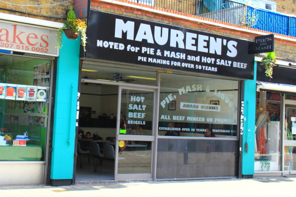 Maureen's Pie and Mash café in Chrisp Market Poplar London