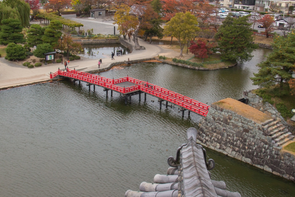 Moat and bridge of Matsumoto Castle in Matsumoto, Japan