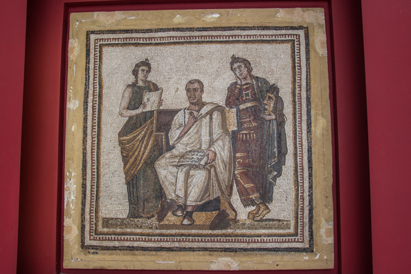 Mosaic portrait of Virgil, Roman poet in the Bardo Museum in Tunis, Tunisia