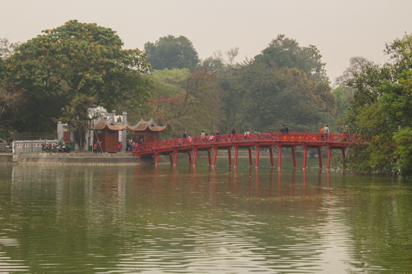 Ngoc Son Temple on Jade Island accessed by the Huc Bridge or Rising Sun Bridge across the Hoan Kiem Lake in Hanoi, VietnamVietnam