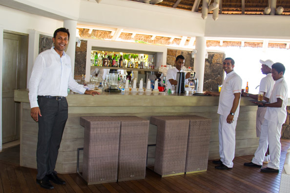 Nishal, Food and Beverages Manager, in the bar at the Playa beach restaurant at the Tamassa hotel, Bel Ombre on Mauritius