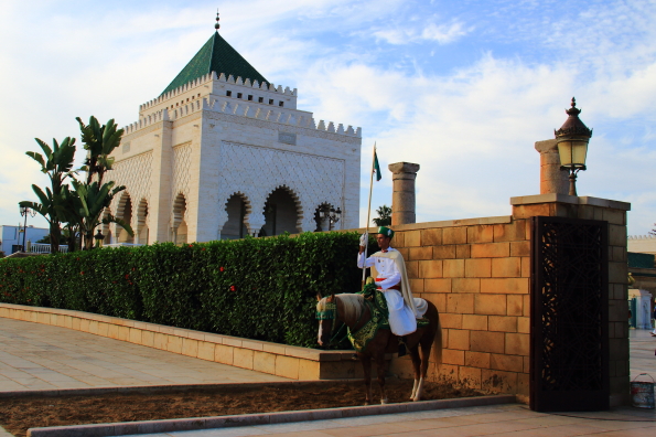On guard at the entrance to the Mausoleum of Mohamed V in Rabat Morocco