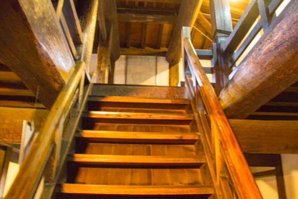 One of many staircases inside Matsumoto Castle in Matsumoto, Japan