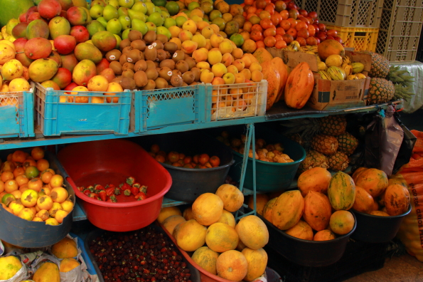 A fruit stall in Otavalo market Ecuador