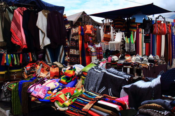 The Artisan market in Plaza de Ponchos in Otavalo Ecuador