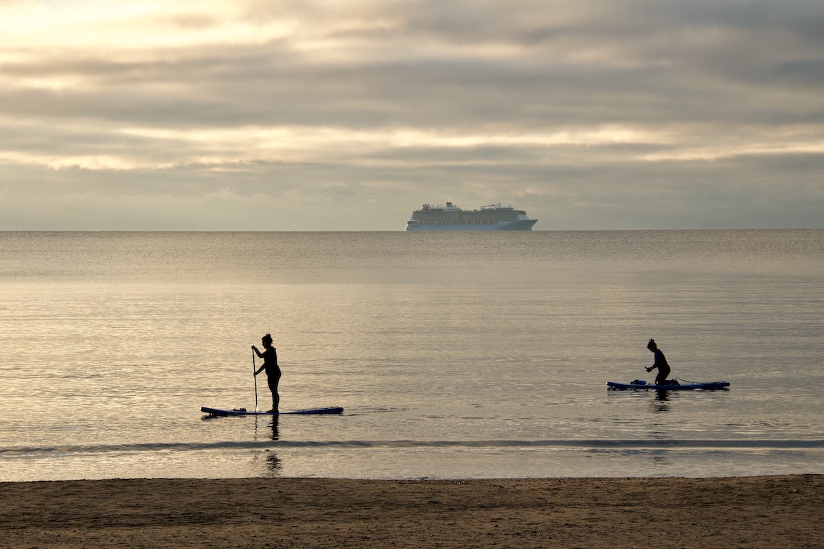 Paddle Boarders off Bournemouth Beach in Dorset