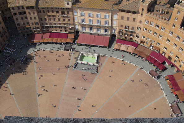Piazza del Campo from the Torre del Mangia in Siena in Italy