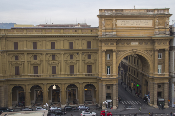 Piazza Repubblica from roof terrace of Rinascente store in Florence, Tuscany, Italy