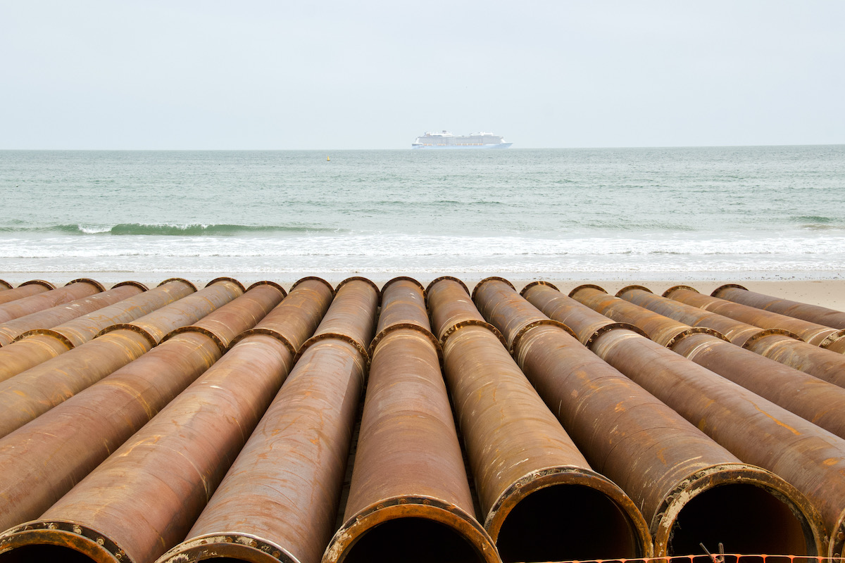 Pipeline Awaiting Removal on Sandbanks Beach in Dorset