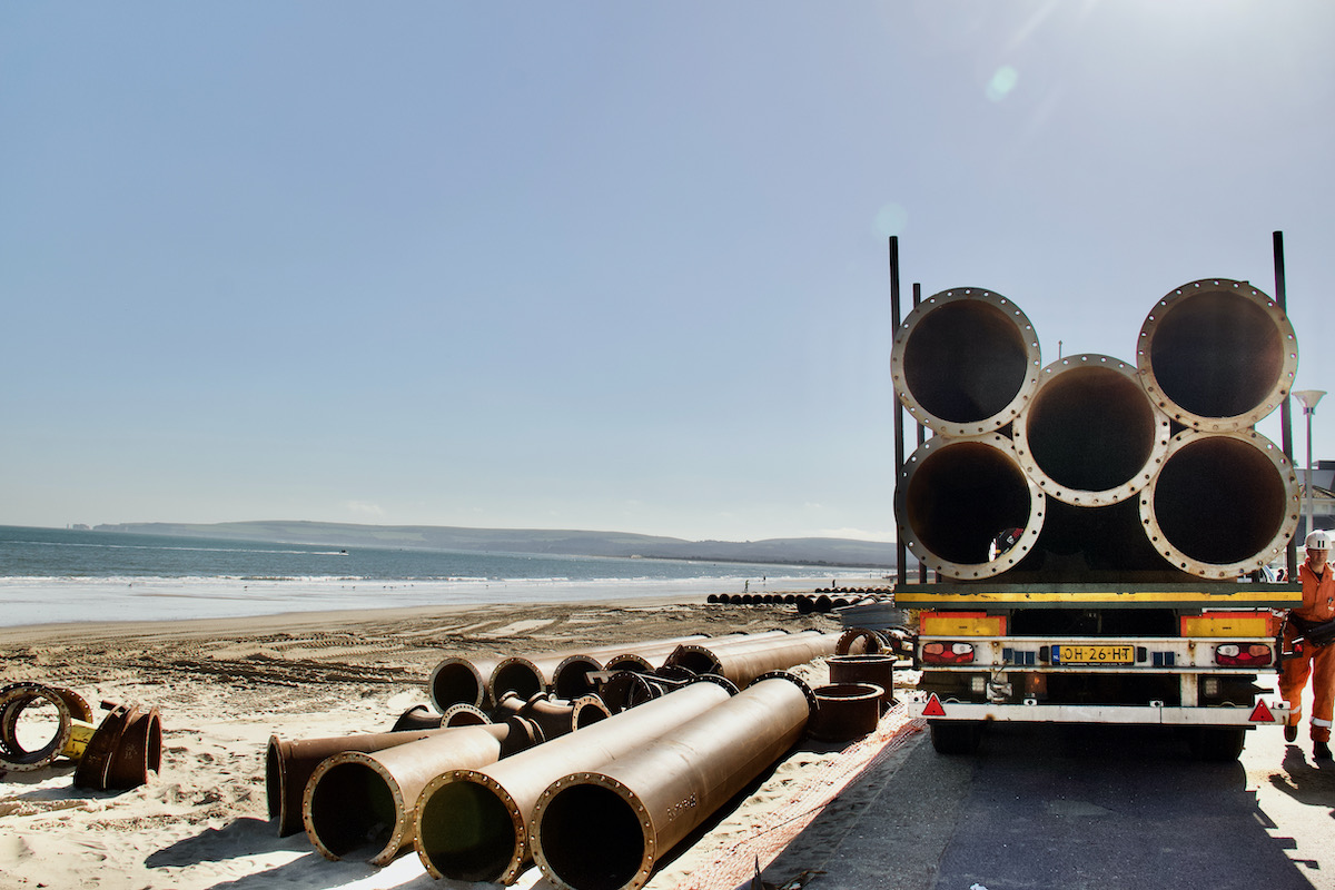 Pipeline Ready for Transportation from Sandbanks Beach in Dorset
