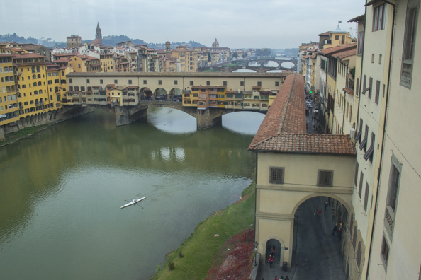 Ponte Vecchio and the Vasari corridor from the Uffizi in Florence, Tuscany, Italy
