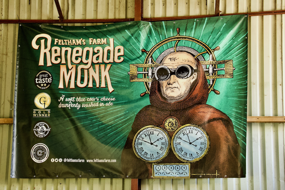 Poster Celebrating Renegade Monk Soft Cheese at Feltham's Farm in Somerset