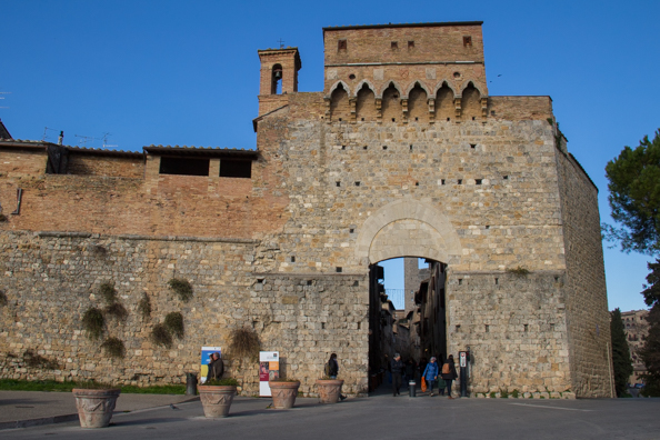 Porta San Giovanni the main gate into San Gimignano, Tuscany Italy