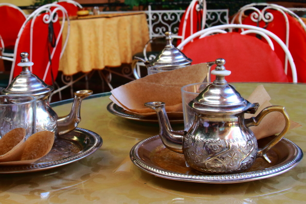Mint tea served in individual tea pots in Rabat Morocco