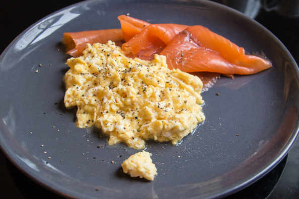 Scrambled egg and Pinney's smoked slamon at the Crown in Woodbridge, Suffolk